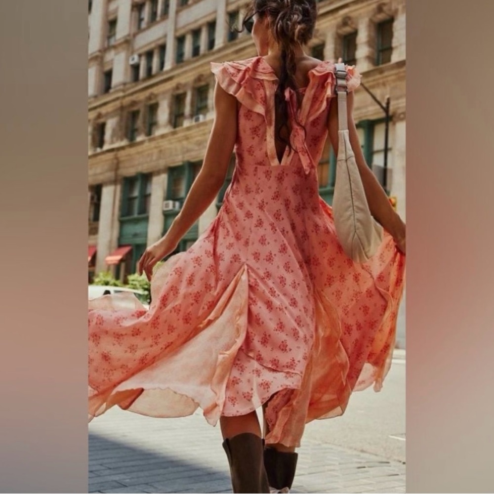 NWT Free People Joaquin Ruffle Plunge Dress